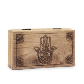 Med Rectangle Box 17x10x4.2cm - Hamsa Black Engraved