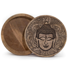 Big Round Box 17.5x7.5cm - Buddha Face Black Engraved