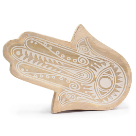 Long Tray 30x20.5x2.5cm - Hamsa Shape with Hamsa Whitewash