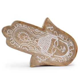 Long Tray 30x20.5x2.5cm - Hamsa Shape with Buddha Whitewash