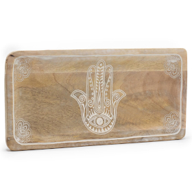 Long Tray 30x15x2.5cm - Hamsa Design Whitewash