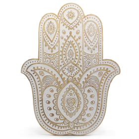 Mango Wood Hamsa Wall Plaque - Whitewash - 52cm