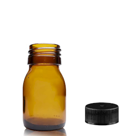 110x 30ml Amber Glass Medicine Bottle with Black Plastic Cap