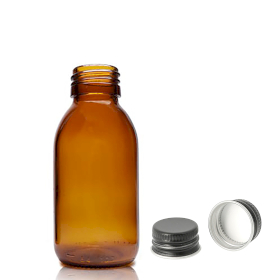 70x 100ml Amber Glass Medicine Bottle with Aluminium Black Cap