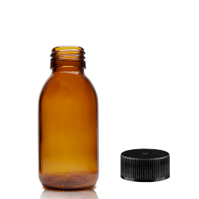 70x 100ml Amber Glass Medicine Bottle with Black Plastic Cap