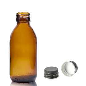 70x 150ml Amber Glass Medicine Bottle with Aluminium Black Cap