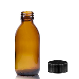 70x 150ml Amber Glass Medicine Bottle with Black Plastic Cap