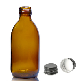 54x 250ml Amber Glass Medicine Bottle with Aluminium Black Cap