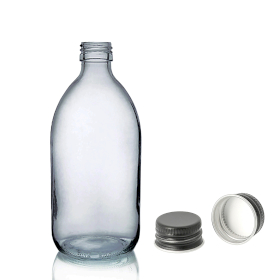 48x 250ml Smoked Grey Glass Medicine Bottle with Aluminium Black Cap