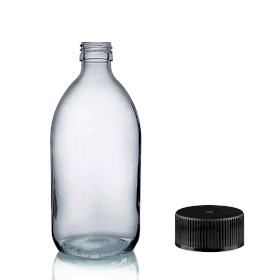 48x 250ml Smoked Grey Glass Medicine Bottle with Black Plastic Cap