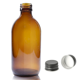 40x 300ml Amber Glass Medicine Bottle with Aluminium Black Cap