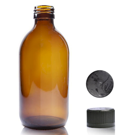 40x 300ml Amber Glass Medicine Bottle with Child Resistant Cap