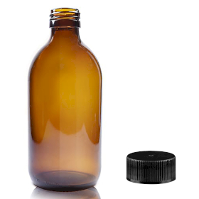 40x 300ml Amber Glass Medicine Bottle with Black Plastic Cap