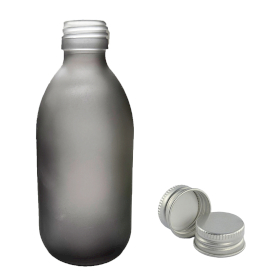 36x 300ml Grey Frosted Glass Medicine Bottle with Aluminium Cap