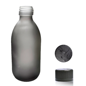 36x 300ml Grey Frosted Glass Medicine Bottle with Child Resistant Cap