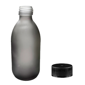 36x 300ml Grey Frosted Glass Medicine Bottle with Black Plastic Cap