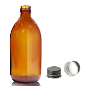 30x 500ml Amber Glass Medicine Bottle with Aluminium Black Cap