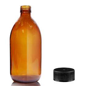 30x 500ml Amber Glass Medicine Bottle with Black Plastic Cap