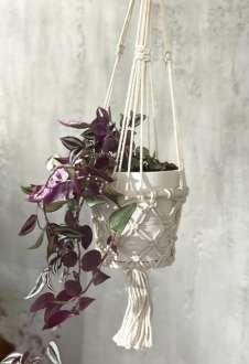 Macrame Pot Holder - Single Small Pot