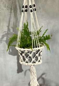 Macrame Pot Holder - Lrg Single Beaded